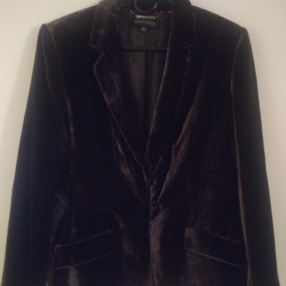 Anne Klein Suit Brown Velvet Blazer Jacket Size 14